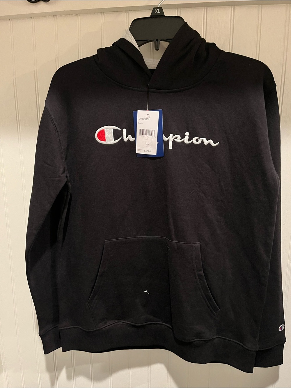 Champion Black Script Logo Hoodie sizes S Med Large 7/8 10/12 14/16 18/20 new